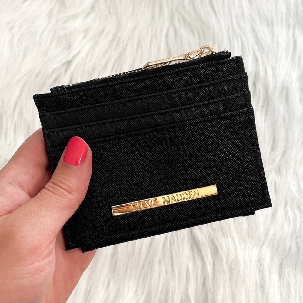Steve Madden Black Card Case Wallet with Gold Accent